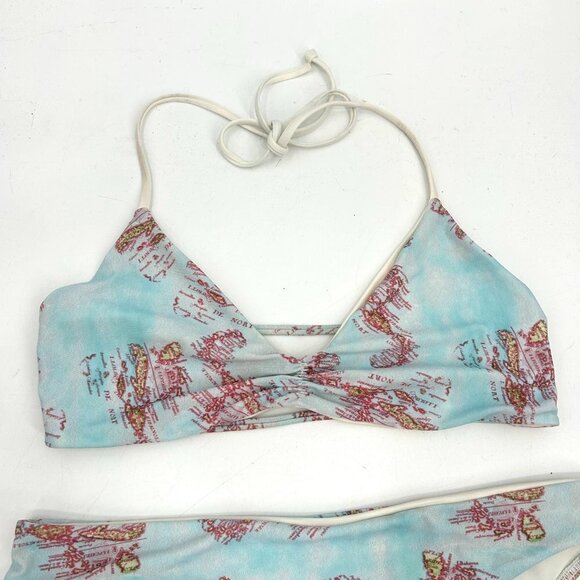 L*SPACE Blue Red White Reversible World Map Bikini Set Size Medium - Picture 3 of 7